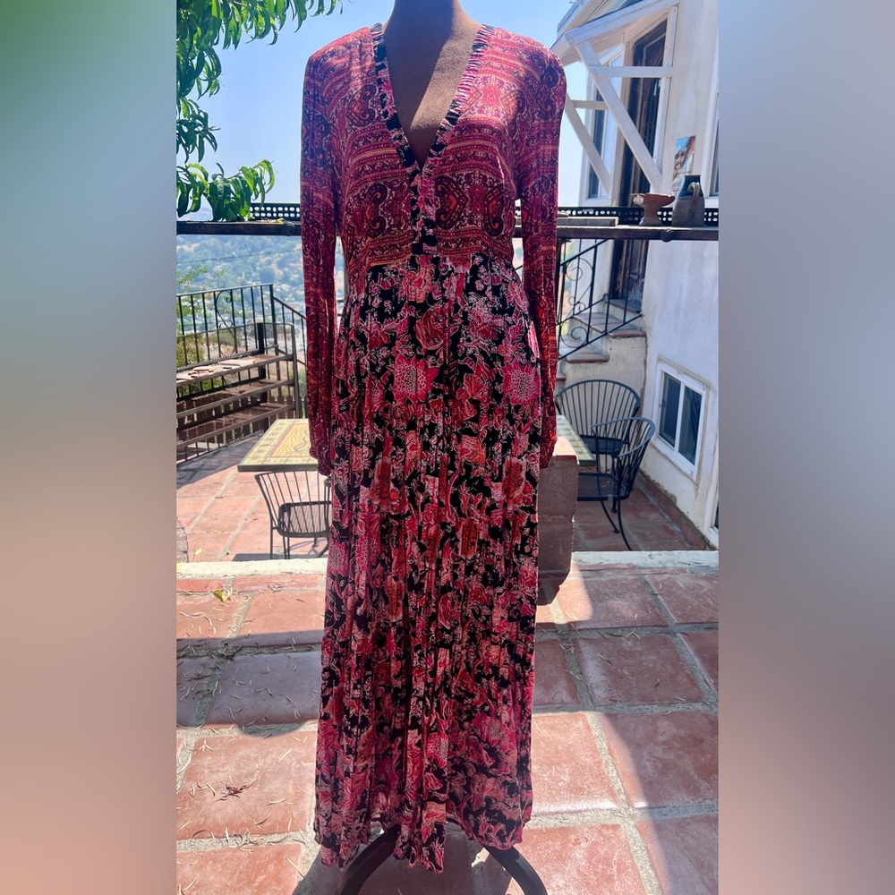 Free People Floral Long Sleeve Boho Maxi Dress